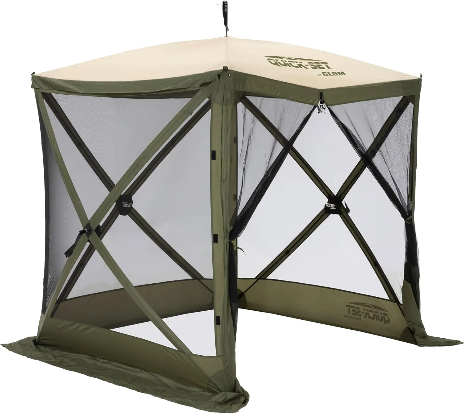 CLAM Quick Set Traveler 6x6Ft Portable Outdoor 4 Sided Canopy Shelter, Green/Tan   Clam Quick Set Screen Hub Tent, Accessory Only, Green (3 Pack)