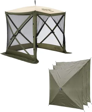 CLAM Quick Set Traveler 6x6Ft Portable Outdoor 4 Sided Canopy Shelter, Green/Tan   Clam Quick Set Screen Hub Tent, Accessory Only, Green (3 Pack)