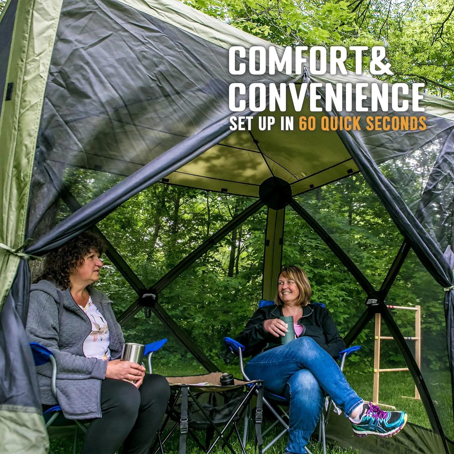 CLAM Quick Set Traveler 6x6Ft Portable Outdoor 4 Sided Canopy Shelter, Green/Tan   Clam Quick Set Screen Hub Tent, Accessory Only, Green (3 Pack)