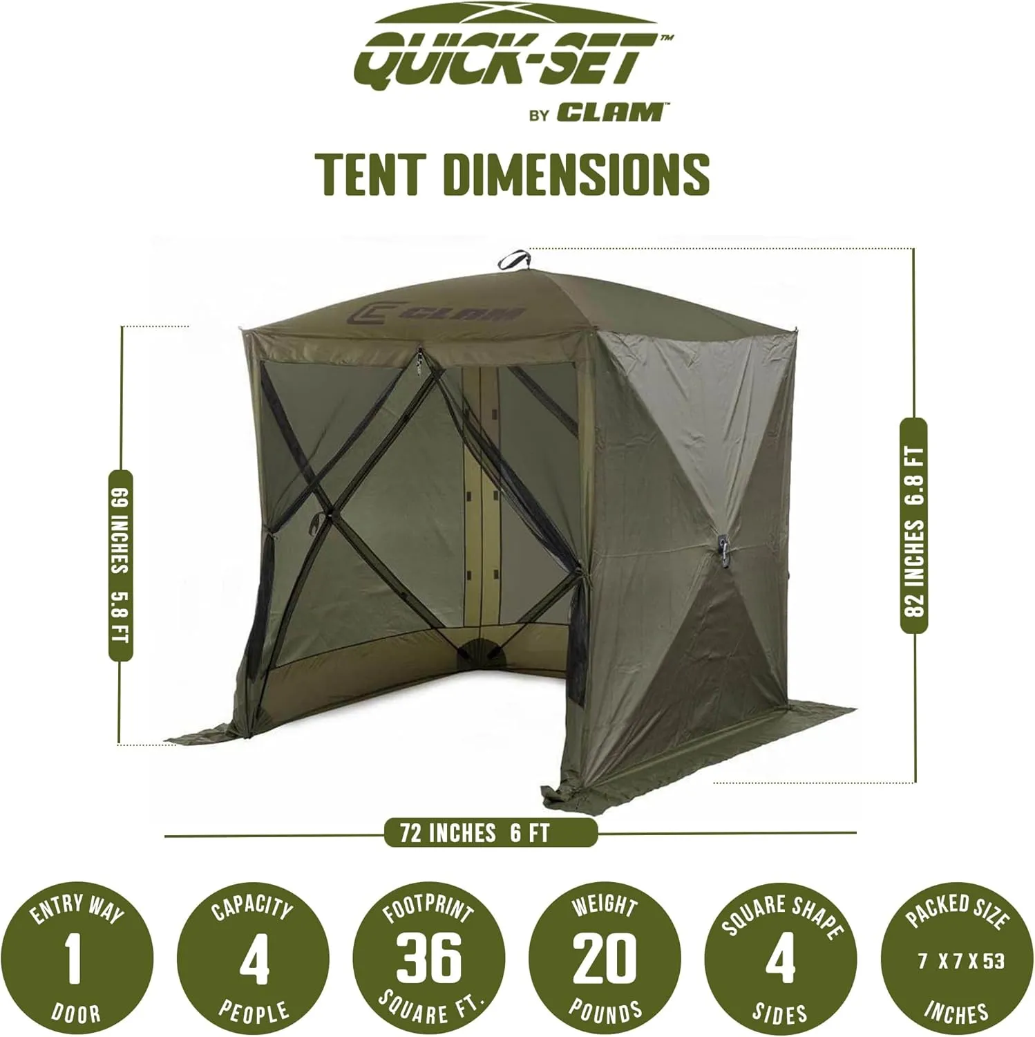 CLAM Quick Set Traveler 6x6Ft Portable Outdoor 4 Sided Canopy Shelter, Green/Tan   Clam Quick Set Screen Hub Tent, Accessory Only, Green (3 Pack)