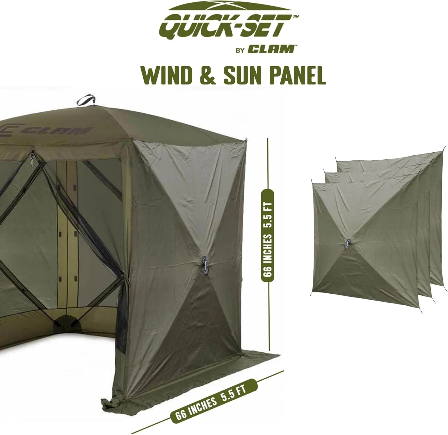 CLAM Quick Set Traveler 6x6Ft Portable Outdoor 4 Sided Canopy Shelter, Green/Tan   Clam Quick Set Screen Hub Tent, Accessory Only, Green (3 Pack)