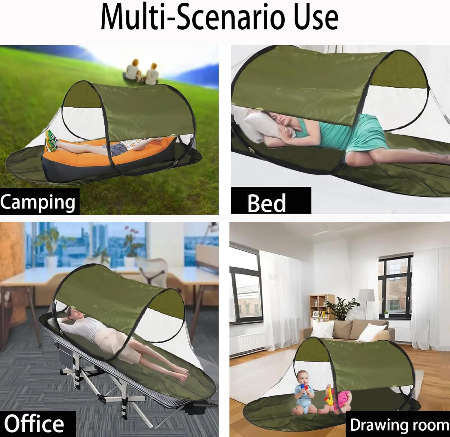 CMINGJ Large Pop Up Mosquito Tent, Portable Foldable Mosquito Net with Bottom for Bed, Camping, Travel, Patio, Suitable for Outdoor Indoor (78 * 28 * 27inch) (Green Bottom & Green Top)
