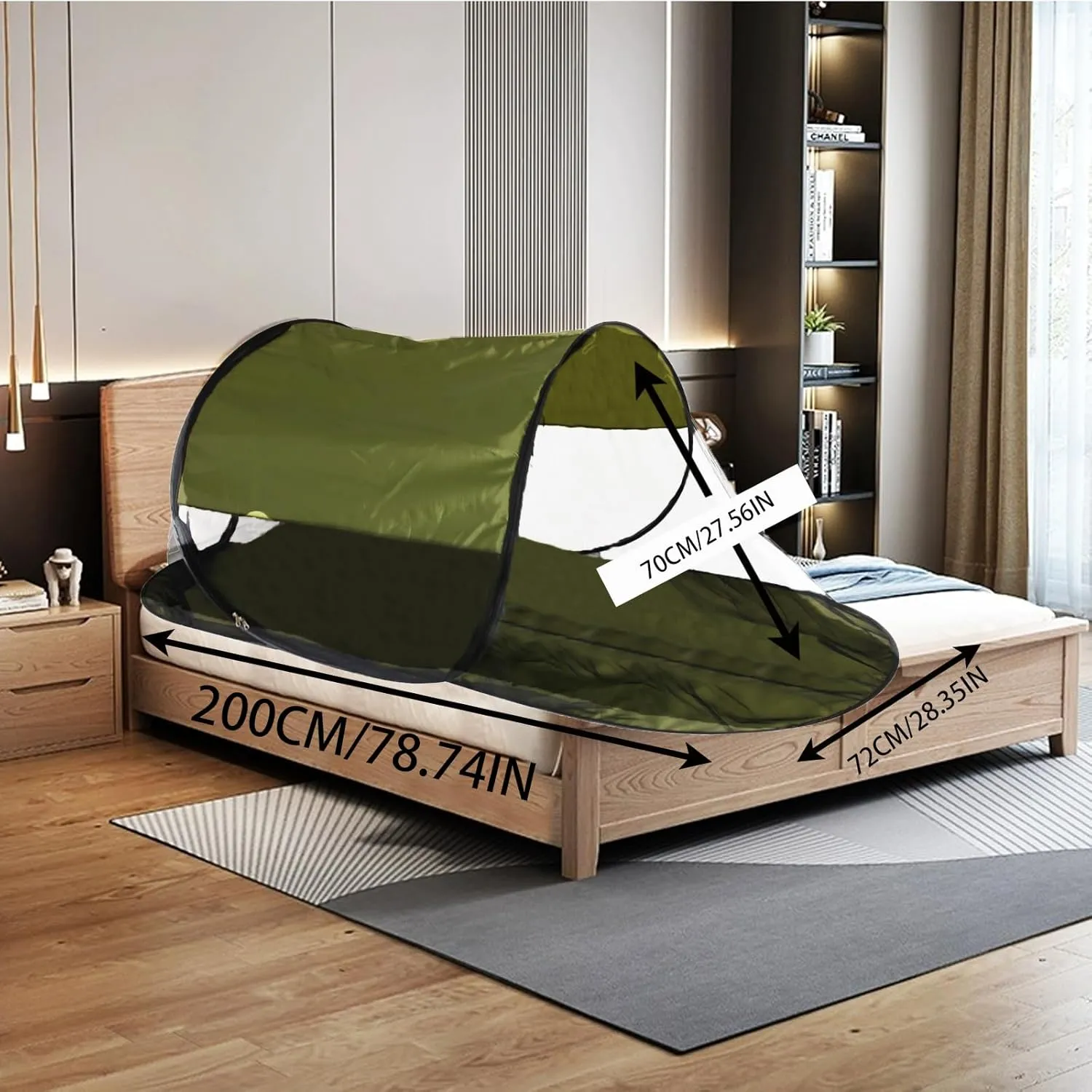 CMINGJ Large Pop Up Mosquito Tent, Portable Foldable Mosquito Net with Bottom for Bed, Camping, Travel, Patio, Suitable for Outdoor Indoor (78 * 28 * 27inch) (Green Bottom & Green Top)