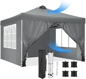 COBIZI 10x10 Pop Up Canopy Outdoor Ez Up Canopy Waterproof UPF50  Sun Protection Shade Tent, Gazebo with 3 Adjustable Height, Air Vent, 4 Sandbags, Carrying Bag for Camping, Party, Beach(Grey)