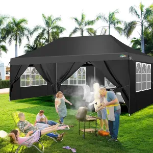 COBIZI 10x20 Pop Up Canopy with 6 Sidewalls, Conical Party Tent 10x20 with 3 Adjustable Height Waterproof, UV-Resistant with Carry Bag, Sandbag, Stake, Ropes for Parties, Commercial (Frame Upgraded)