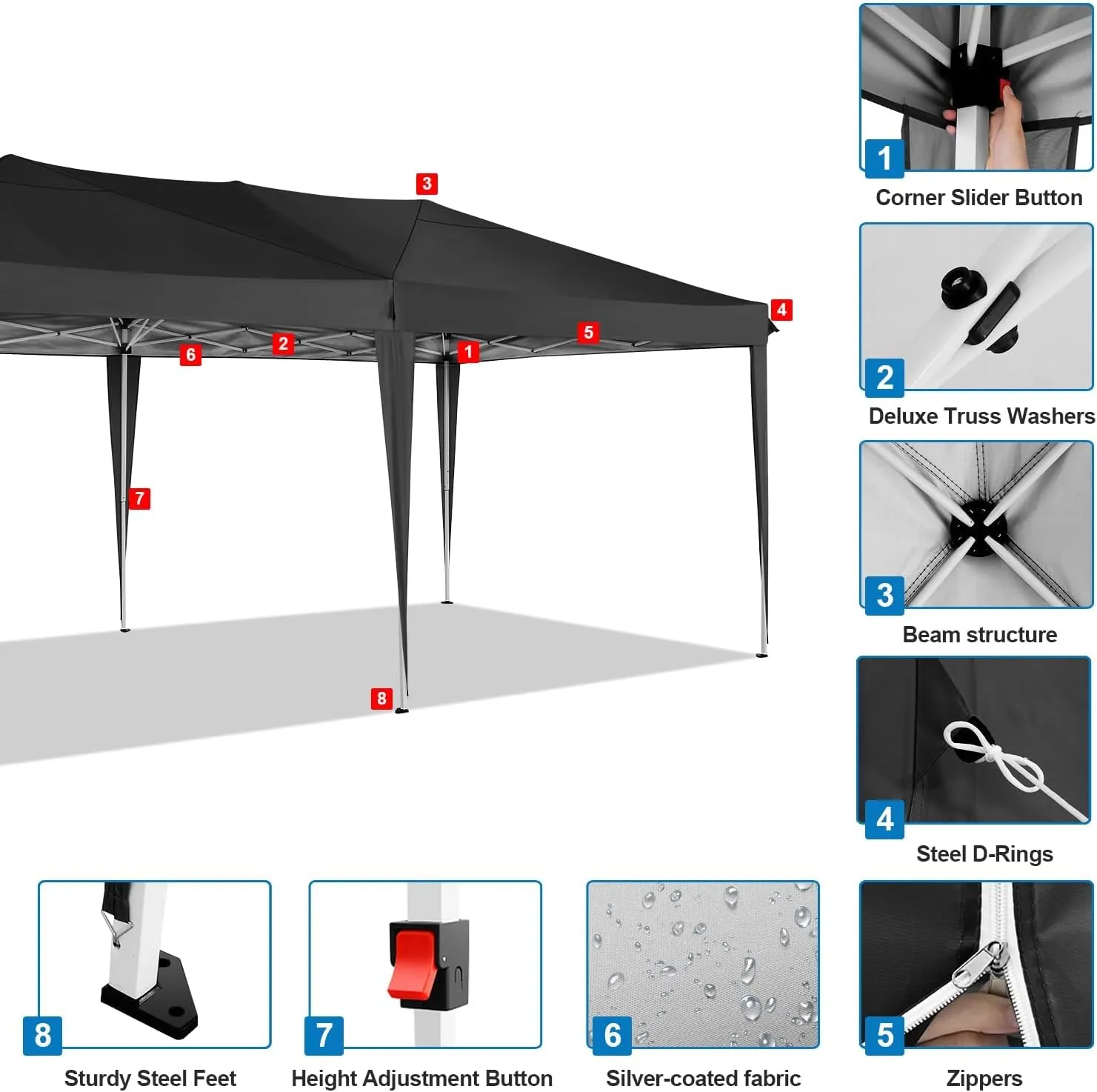 COBIZI Canopy 10x20 Pop Up Canopy Tent with 6 Sidewalls Easy Pop Up Tent 10x20 Waterproof Commercial Instant Shelter UPF 50  Portable Gazebo Wedding Tents for Parties Car Port Vender Events(Black