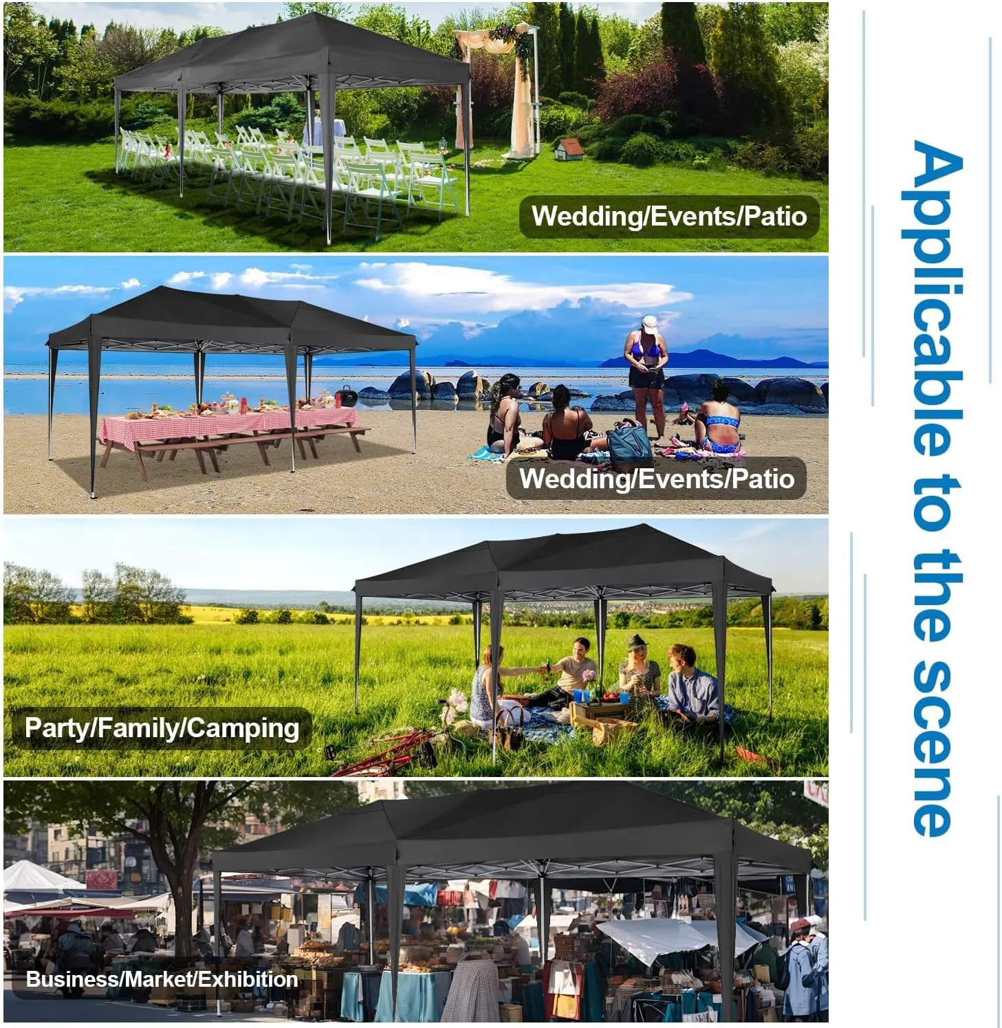COBIZI Canopy 10x20 Pop Up Canopy Tent with 6 Sidewalls Easy Pop Up Tent 10x20 Waterproof Commercial Instant Shelter UPF 50  Portable Gazebo Wedding Tents for Parties Car Port Vender Events(Black