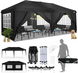 COBIZI Canopy 10x20 Pop Up Canopy Tent with 6 Sidewalls Easy Pop Up Tent 10x20 Waterproof Commercial Instant Shelter UPF 50  Portable Gazebo Wedding Tents for Parties Car Port Vender Events(Black