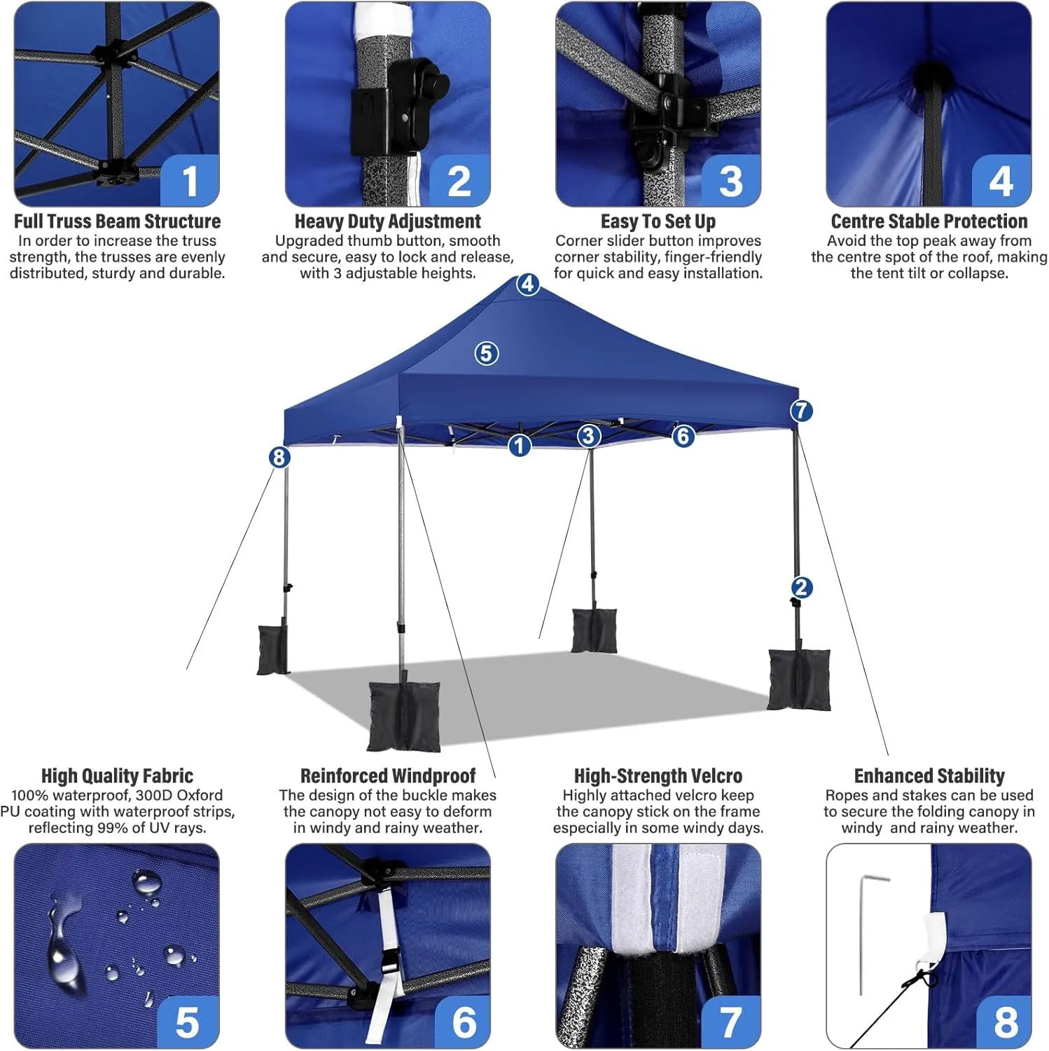 COBIZI Pop up Canopy Tent 10x10 Heavy Duty Gazebo with 4 Sidewalls, UPF 50  All Weather Waterproof Commercial Outdoor Wedding Party Tents Canopy with Roller Bag,Dark Blue