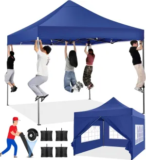 COBIZI Pop up Canopy Tent 10x10 Heavy Duty Gazebo with 4 Sidewalls, UPF 50  All Weather Waterproof Commercial Outdoor Wedding Party Tents Canopy with Roller Bag,Dark Blue