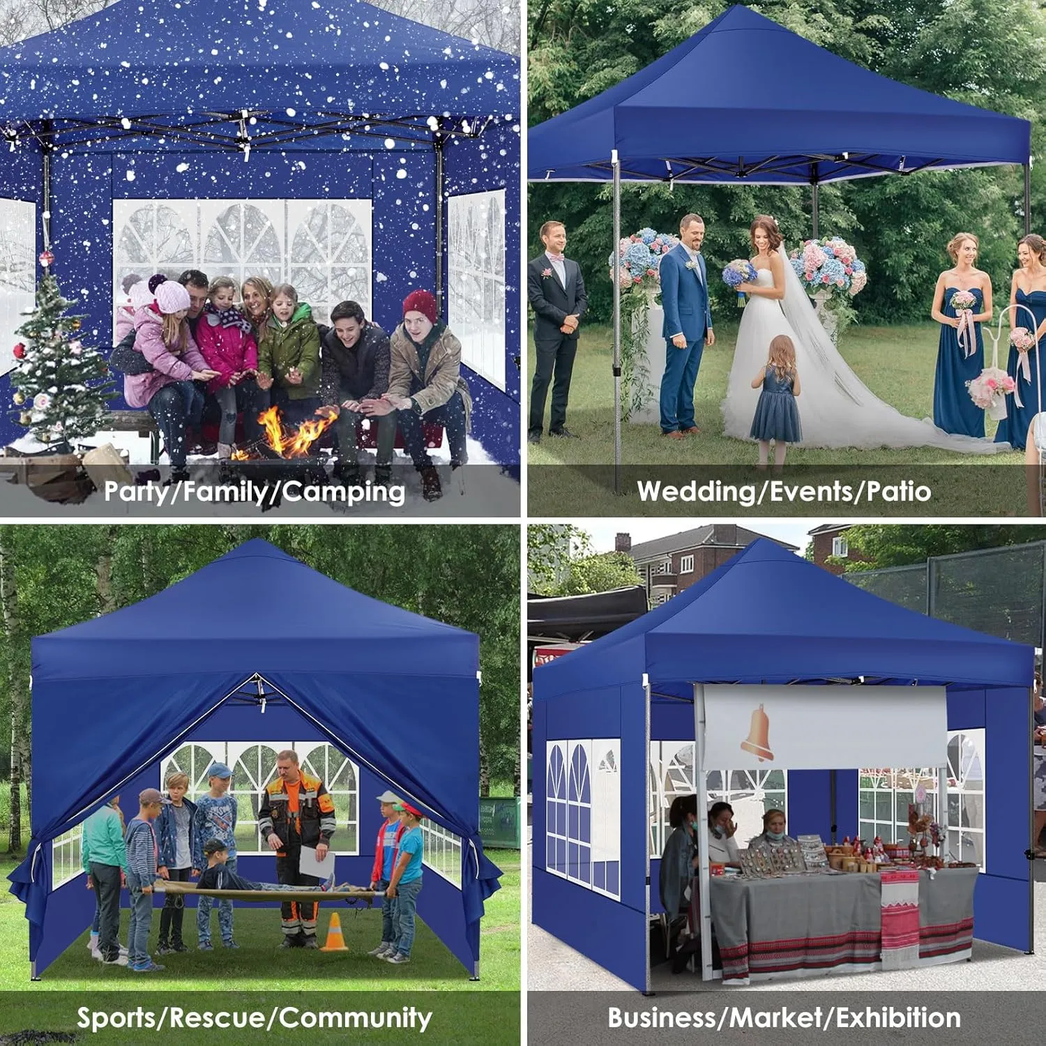 COBIZI Pop up Canopy Tent 10x10 Heavy Duty Gazebo with 4 Sidewalls, UPF 50  All Weather Waterproof Commercial Outdoor Wedding Party Tents Canopy with Roller Bag,Dark Blue