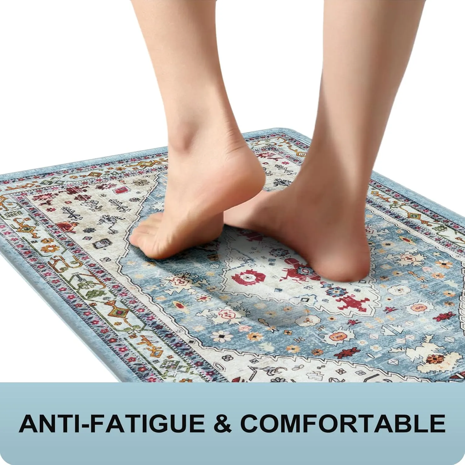 Collive Boho Kitchen Rugs and Mats 2PCS Cushioned Anti-Fatigue Floor Mat, Waterproof Kitchen Rug Set of 2 Non-Skid Comfort Standing Mat for Kitchen,Home,Office,Sink,Laundry,17"x30" 17"x47"