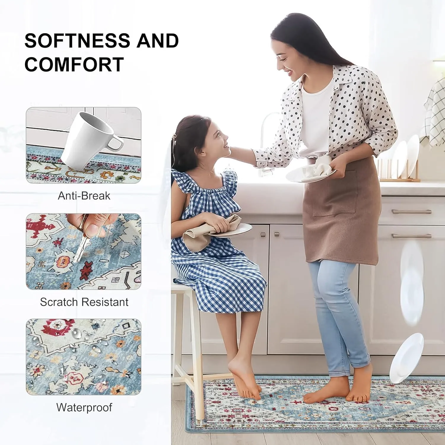 Collive Boho Kitchen Rugs and Mats 2PCS Cushioned Anti-Fatigue Floor Mat, Waterproof Kitchen Rug Set of 2 Non-Skid Comfort Standing Mat for Kitchen,Home,Office,Sink,Laundry,17"x30" 17"x47"