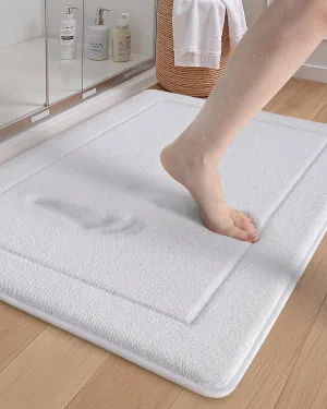 Color&Geometry Thick Memory Foam White Bathroom Rugs, 24"x43" Non Slip Super Absorbent Bathmat, Large Quick Dry Washroom Carpet, Ultra Soft Bath Mat for Outside Shower Floor, Bathtub, Laundry Room