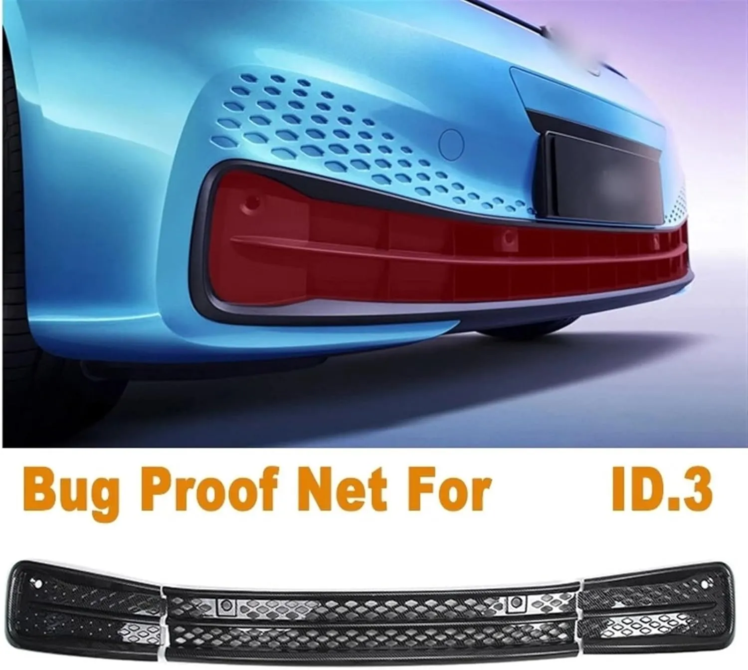 Compatible For VW ID.3 Bug Proof Net Anti Dust Proof Inner Vent Grille Cover Clean Net Lower Bumper Insect-Proof Net Car Accessories(Carbon Matte)