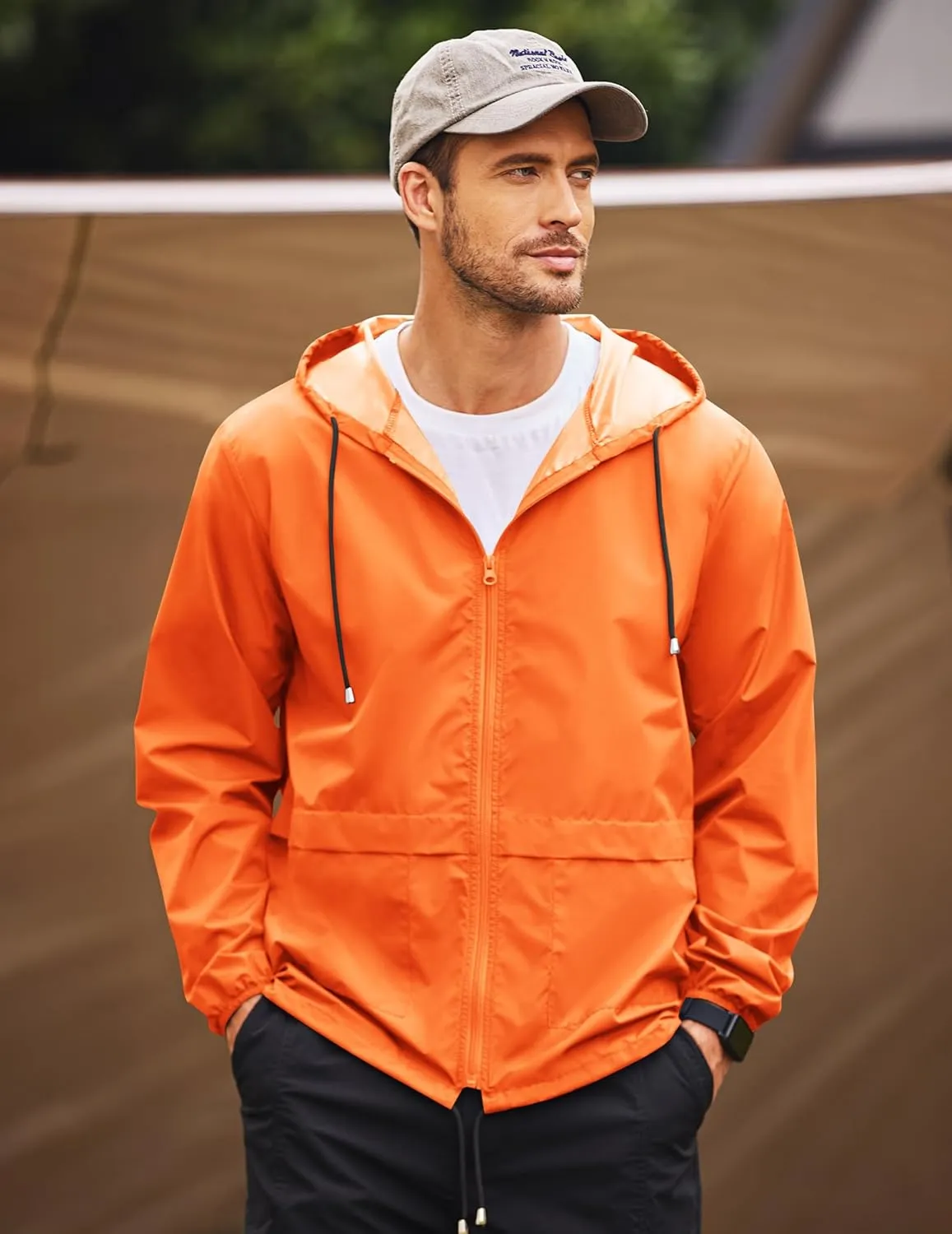 COOFANDY Mens Packable Rain Jacket Lightweight Waterproof Raincoat with Hood Outdoor Rain Gear Travel Hiking Cycling