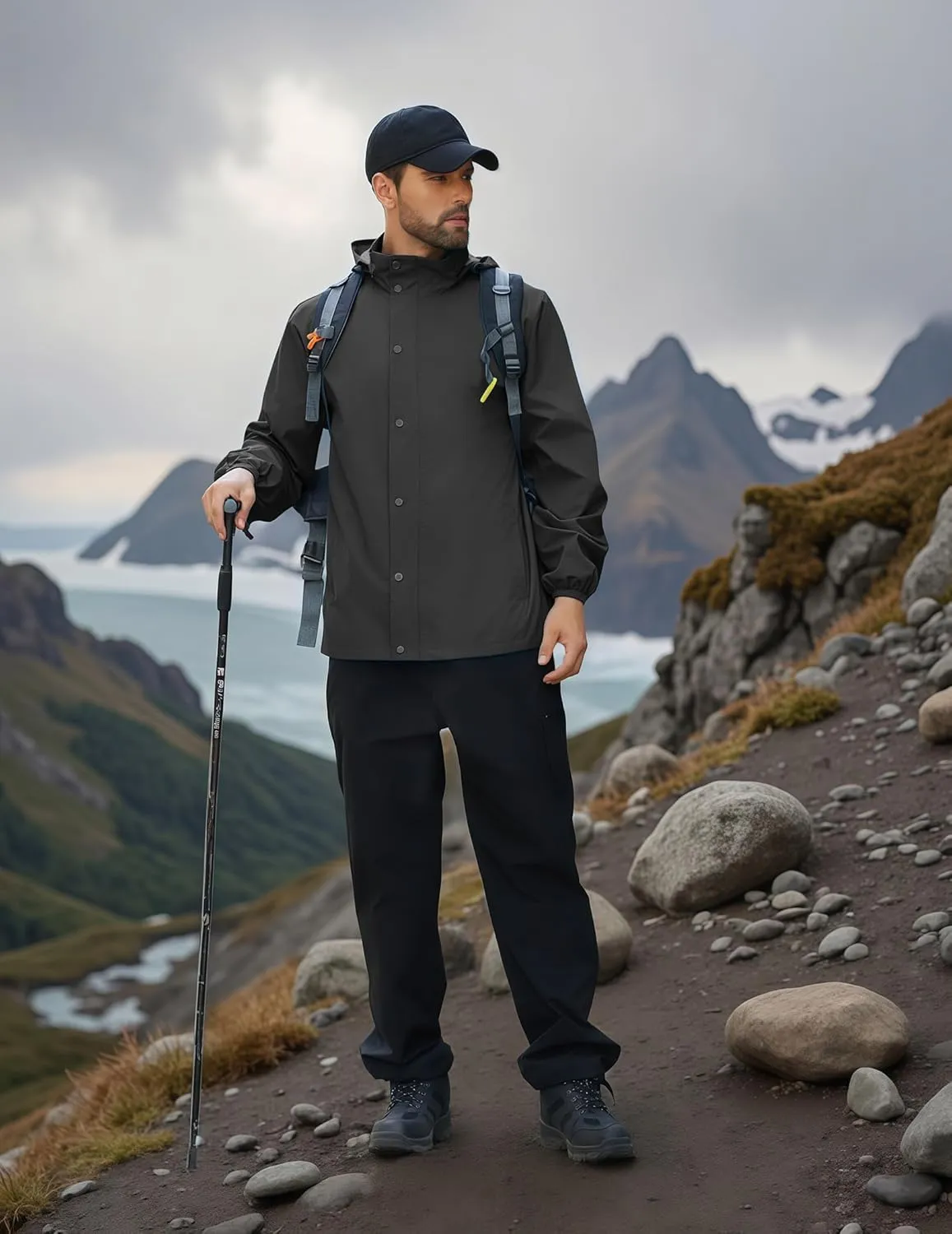 COOFANDY Men's Rain Jacket Waterproof Packable Raincoat Lightweight Windbreaker with Hood for Hiking Cycling