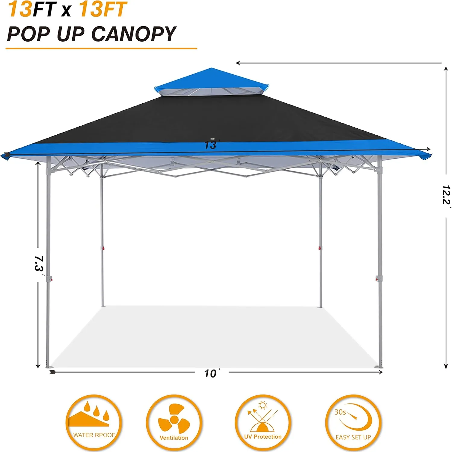 COOSHADE 13x13Ft Pop Up Canopy Tent Instant Folding Shelter 169 Square Feet Large Outdoor Sun Protection Shade(Black)
