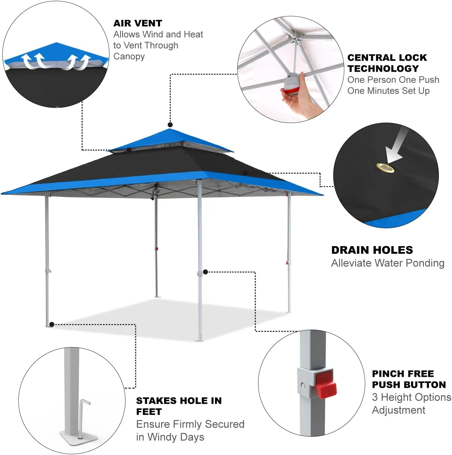 COOSHADE 13x13Ft Pop Up Canopy Tent Instant Folding Shelter 169 Square Feet Large Outdoor Sun Protection Shade(Black)