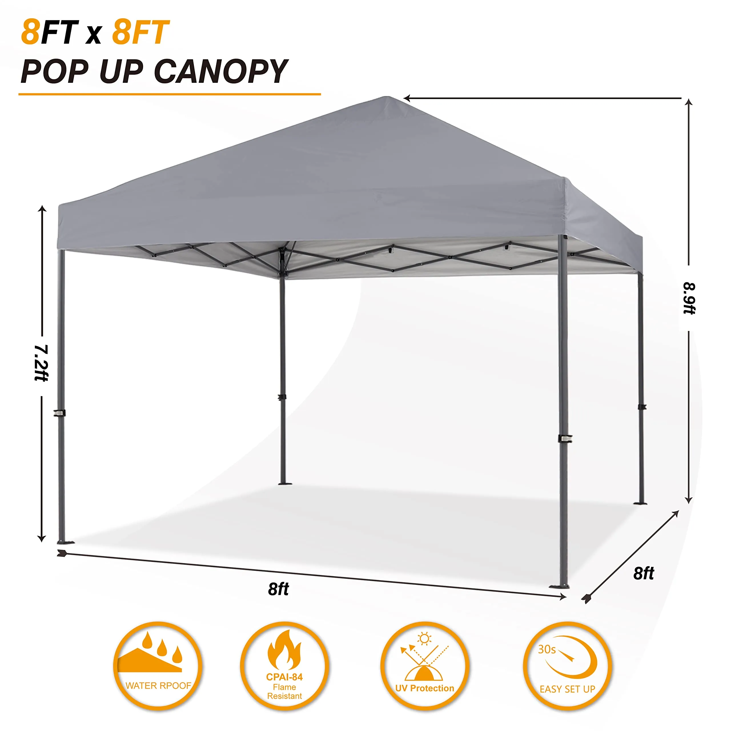COOSHADE Easy Pop Up Tent 8x8Ft(Grey)