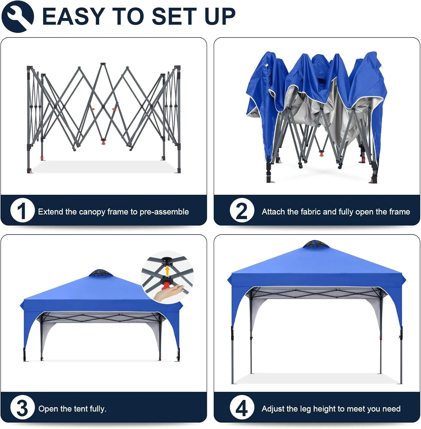 COOSHADE Pop Up Canopy Tent, 10x10 Easy Setup Instant Canopy Sun Shelter Beach Tent, Portable Sports Cool Cabana, Blue
