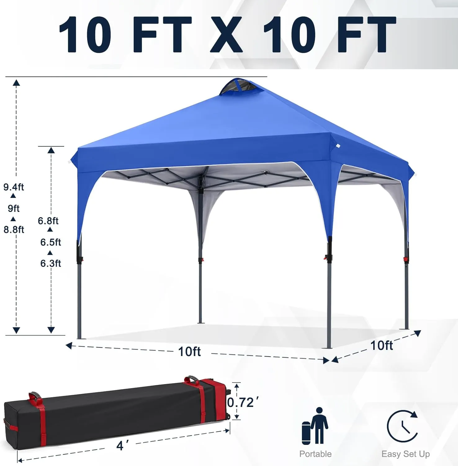 COOSHADE Pop Up Canopy Tent, 10x10 Easy Setup Instant Canopy Sun Shelter Beach Tent, Portable Sports Cool Cabana, Blue