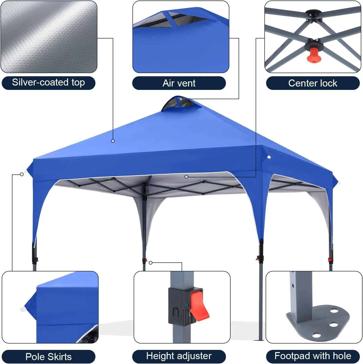 COOSHADE Pop Up Canopy Tent, 10x10 Easy Setup Instant Canopy Sun Shelter Beach Tent, Portable Sports Cool Cabana, Blue