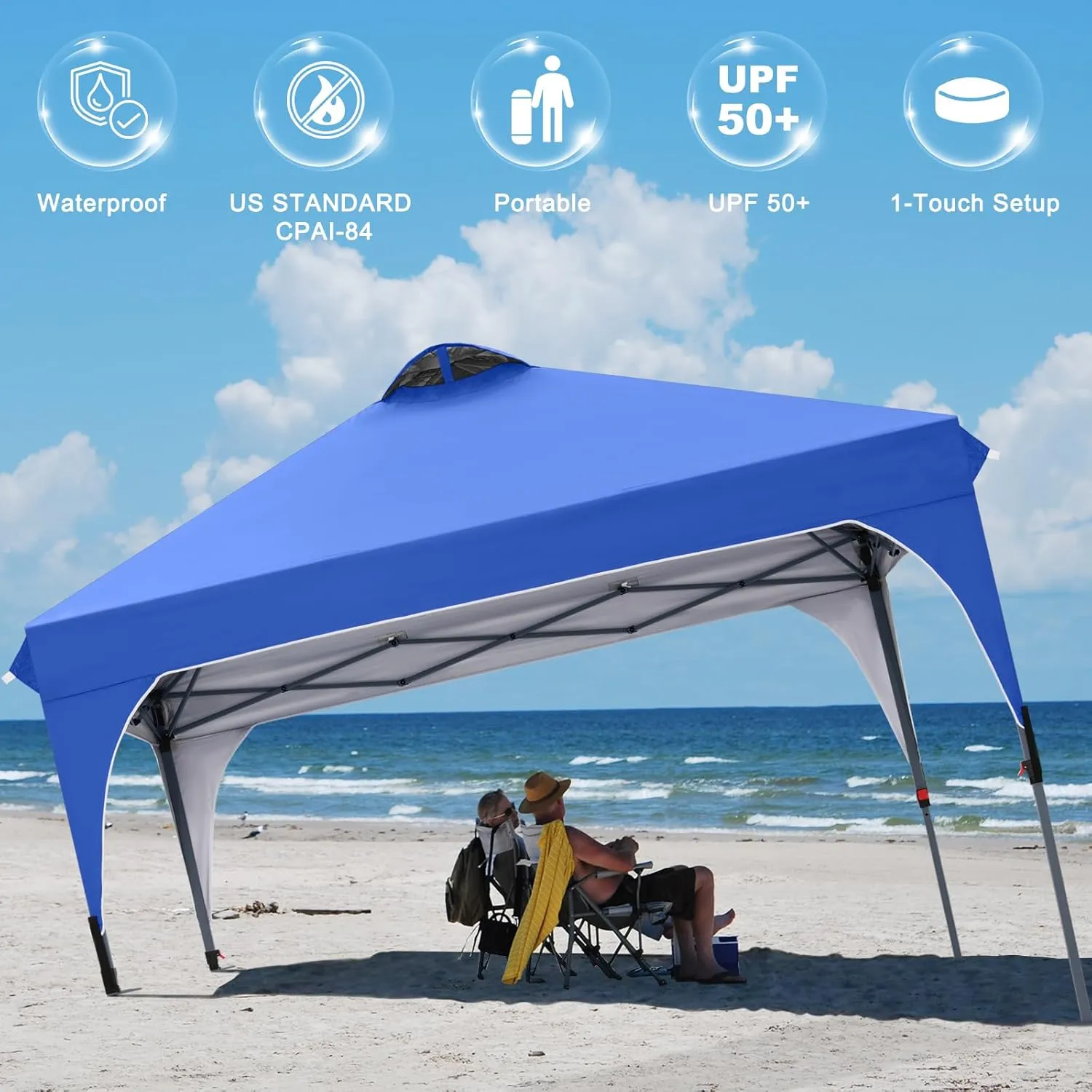 COOSHADE Pop Up Canopy Tent, 10x10 Easy Setup Instant Canopy Sun Shelter Beach Tent, Portable Sports Cool Cabana, Blue