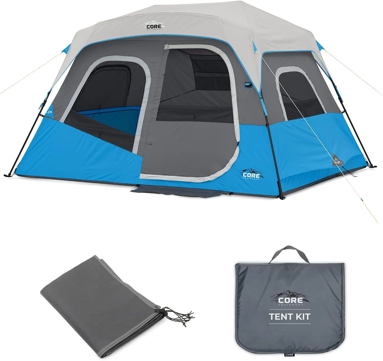 CORE 6 Person Lighted Instant Cabin Tent with Footprint and Tent Kit
