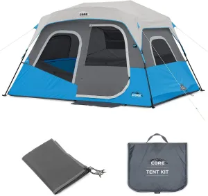 CORE 6 Person Lighted Instant Cabin Tent with Footprint and Tent Kit
