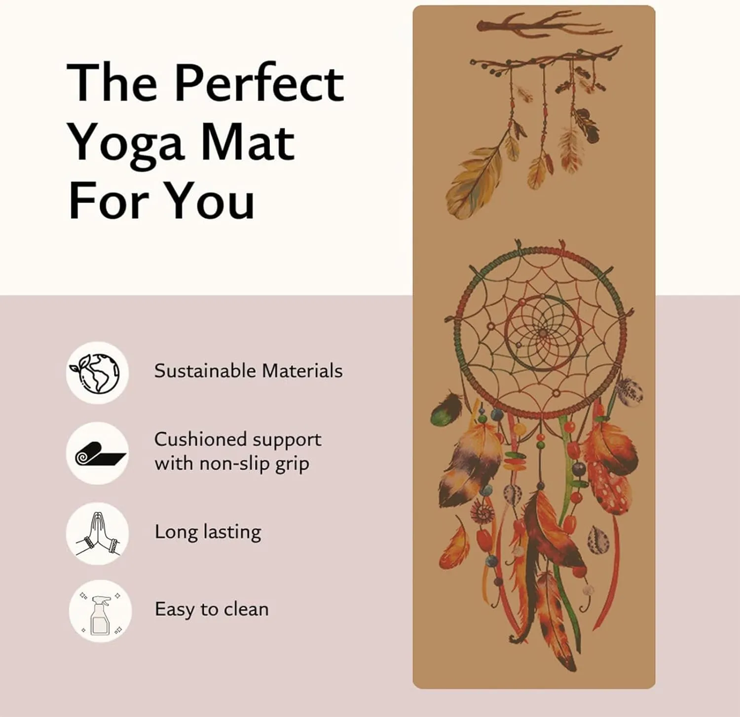 Cork TPE Yoga Mat, Non-Slip Fitness Mat with Carry Strap, Storage Bag, Tension Belt, for Yoga Pilates Exercise Home Gym