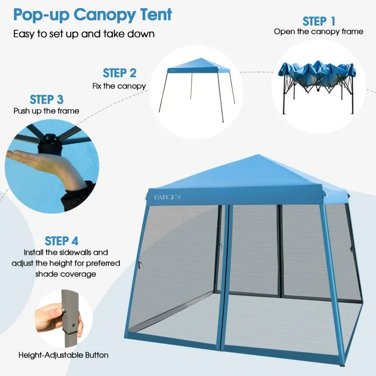 Costway 10x10 Feet Pop-Up Canopy Tent with Mesh Sidewalls and Portable Bag - Ideal for Backyard Camping