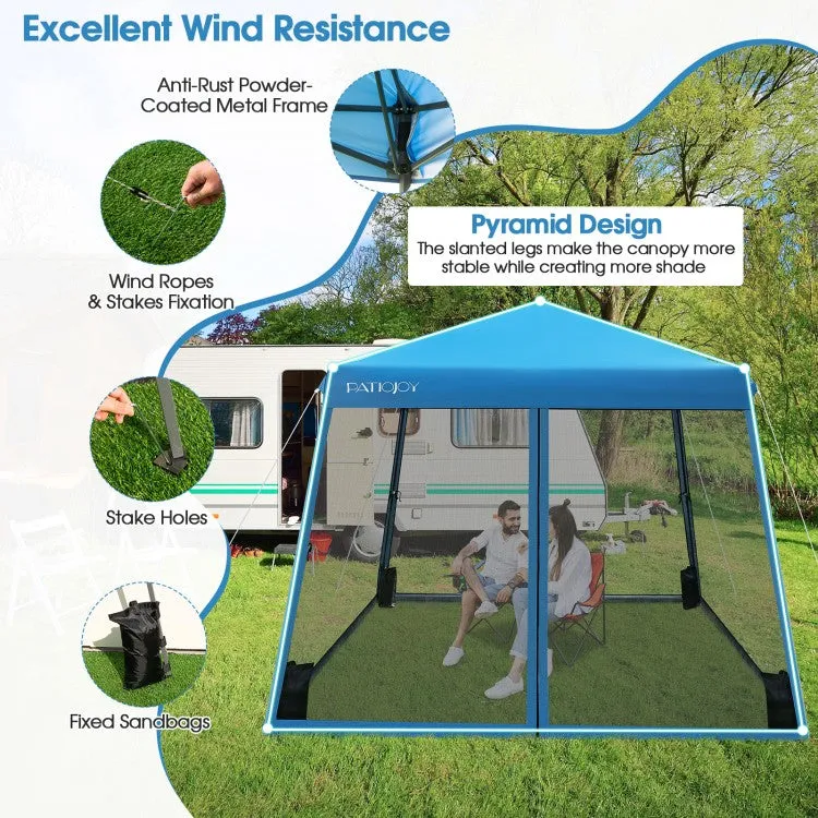 Costway 10x10 Feet Pop-Up Canopy Tent with Mesh Sidewalls and Portable Bag - Ideal for Backyard Camping