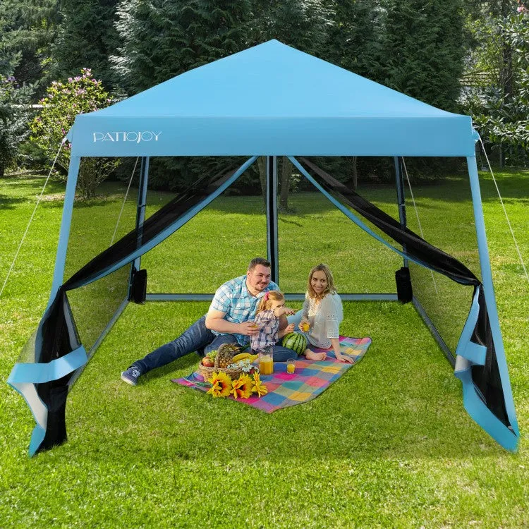 Costway 10x10 Feet Pop-Up Canopy Tent with Mesh Sidewalls and Portable Bag - Ideal for Backyard Camping