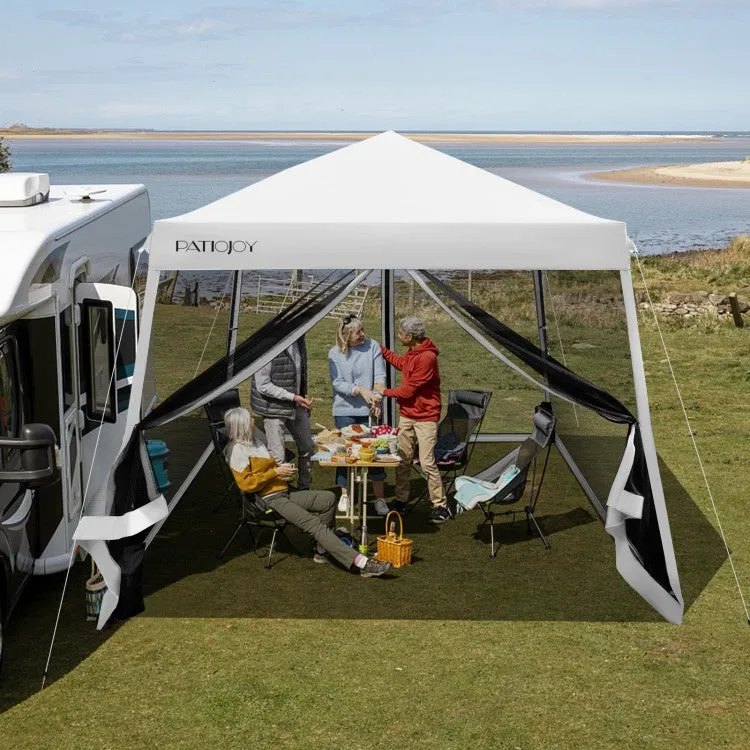 Costway 10x10 Feet Pop-Up Canopy Tent with Mesh Sidewalls and Portable Bag - Ideal for Backyard Camping