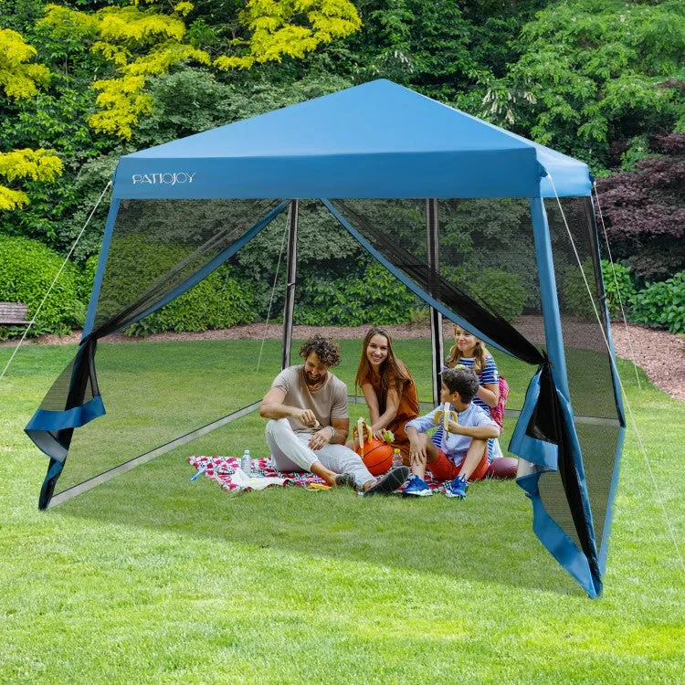 Costway 10x10 Feet Pop-Up Canopy Tent with Mesh Sidewalls and Portable Bag - Ideal for Backyard Camping