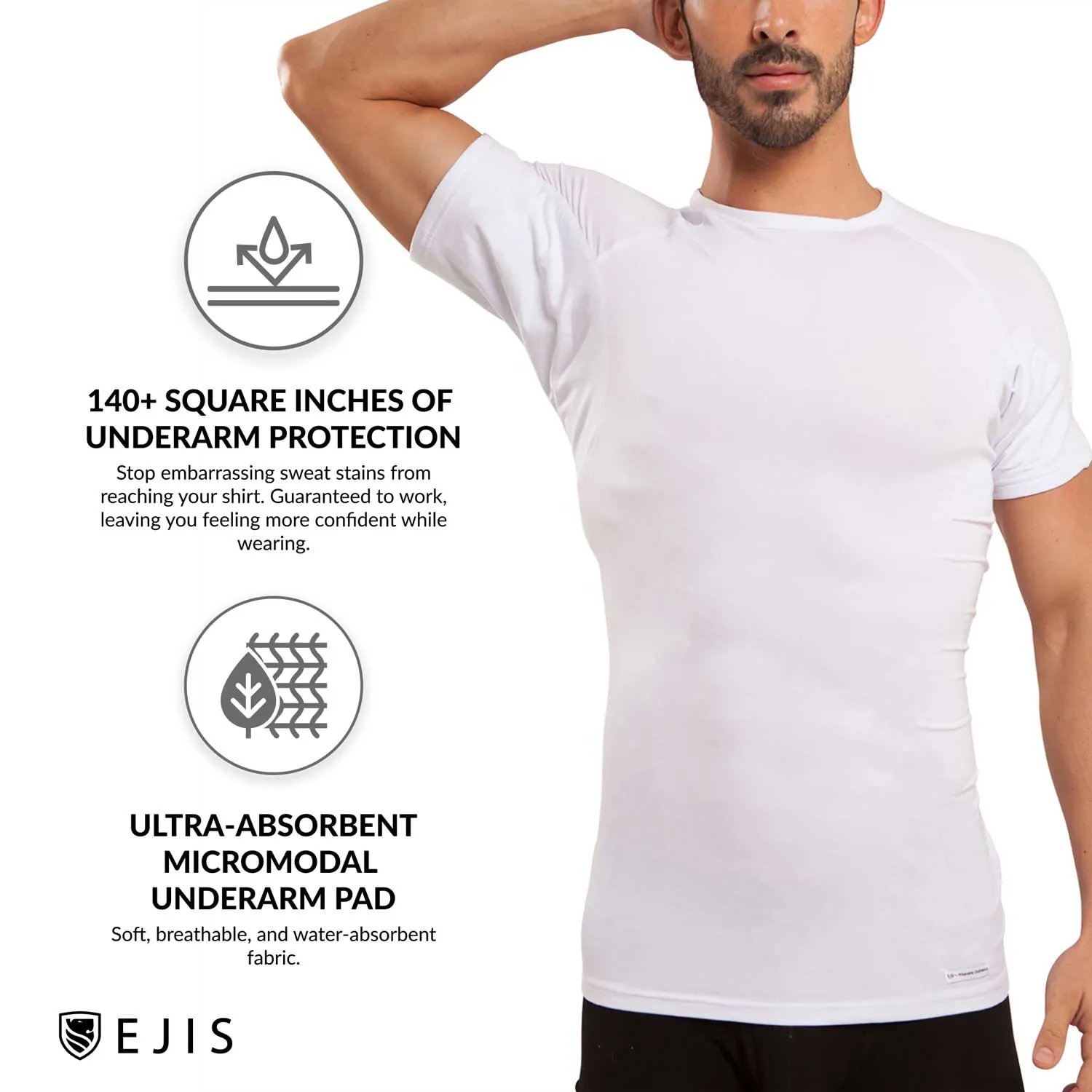 Crew Neck Micro Modal Sweat Proof Undershirt For Men - Mix 6-Pack (3x White, Black)