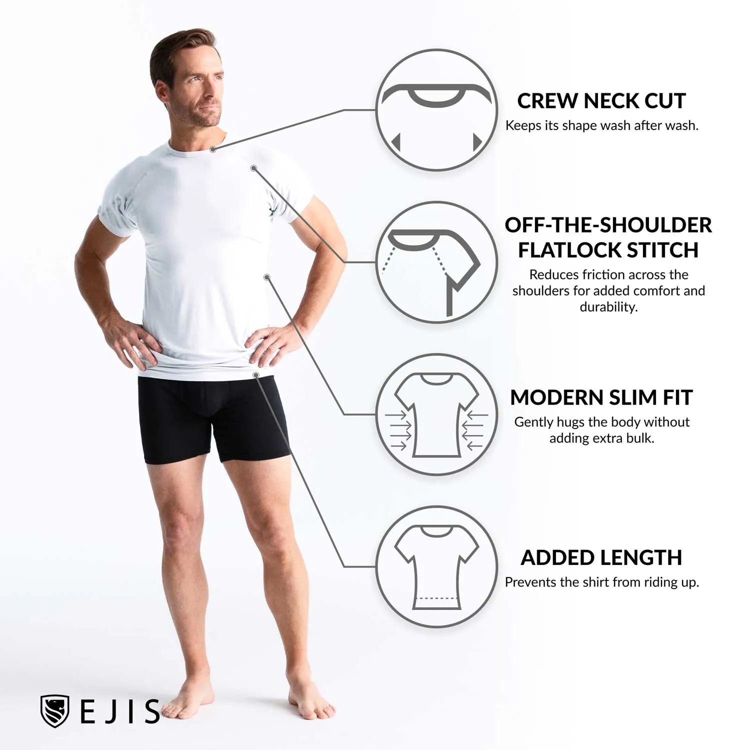 Crew Neck Micro Modal Sweat Proof Undershirt For Men - Mix 6-Pack (3x White, Black)