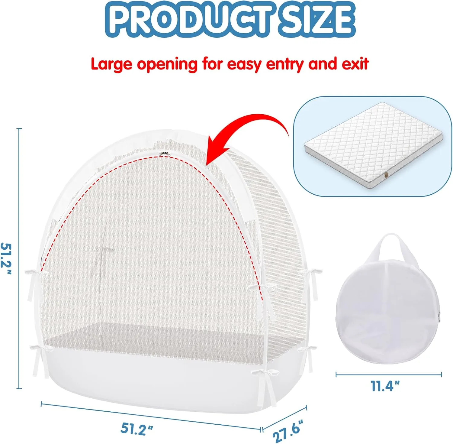 Crib Tent - Crib Net to Keep Baby in, Stop Baby from Climbing Out of Crib, Pop Up Baby Crib Tent with Double Zip Strong Rods and Breathable Net Clear Visibility Easy to Install (White, Large)