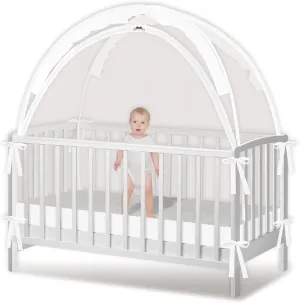 Crib Tent - Crib Net to Keep Baby in, Stop Baby from Climbing Out of Crib, Pop Up Baby Crib Tent with Double Zip Strong Rods and Breathable Net Clear Visibility Easy to Install (White, Large)