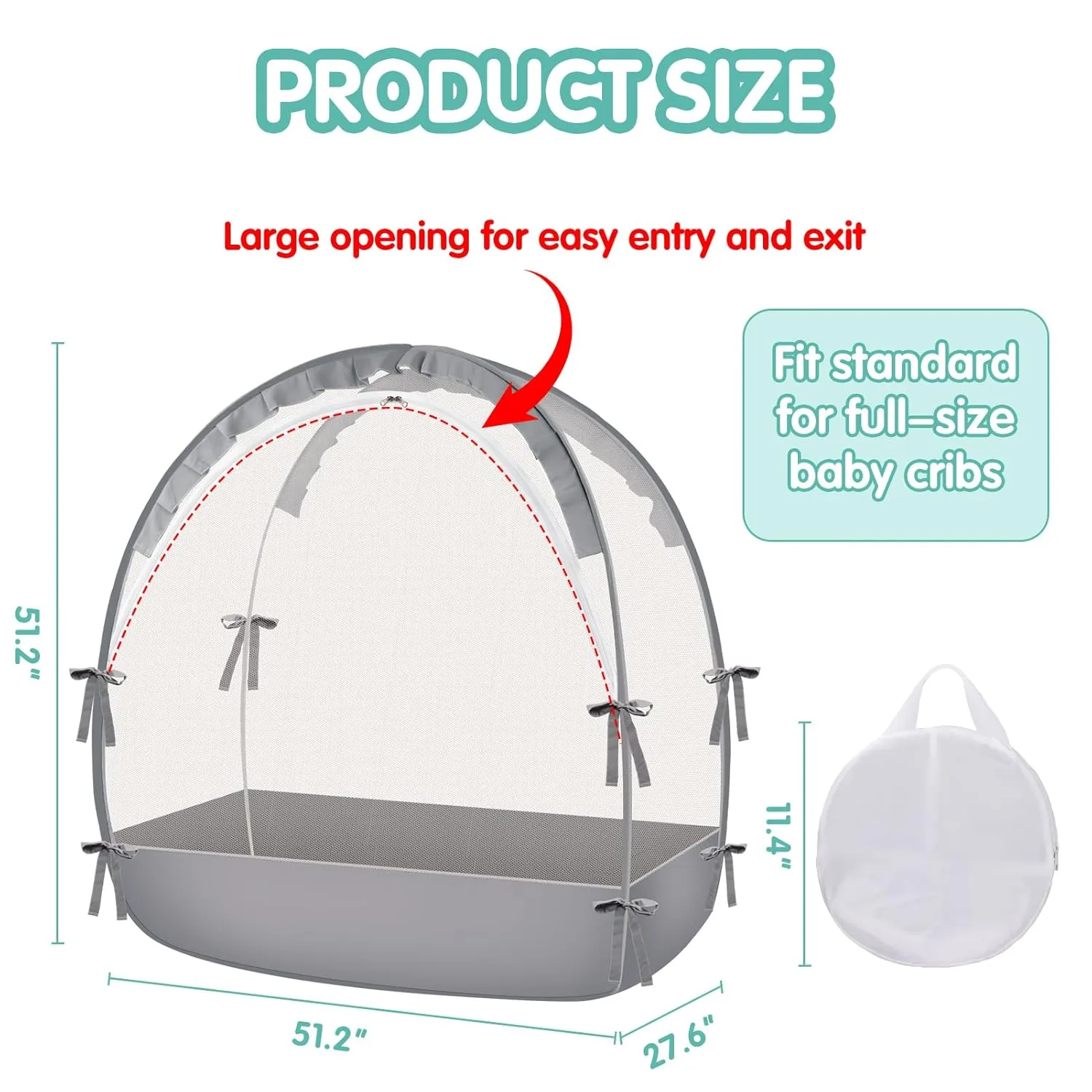 Crib Tent - Crib Net to Keep Baby in, Stop Baby from Climbing Out of Crib, Pop Up Crib Tent with Durable Breathable Net Double Zipper Strong Rods Installation Convenience