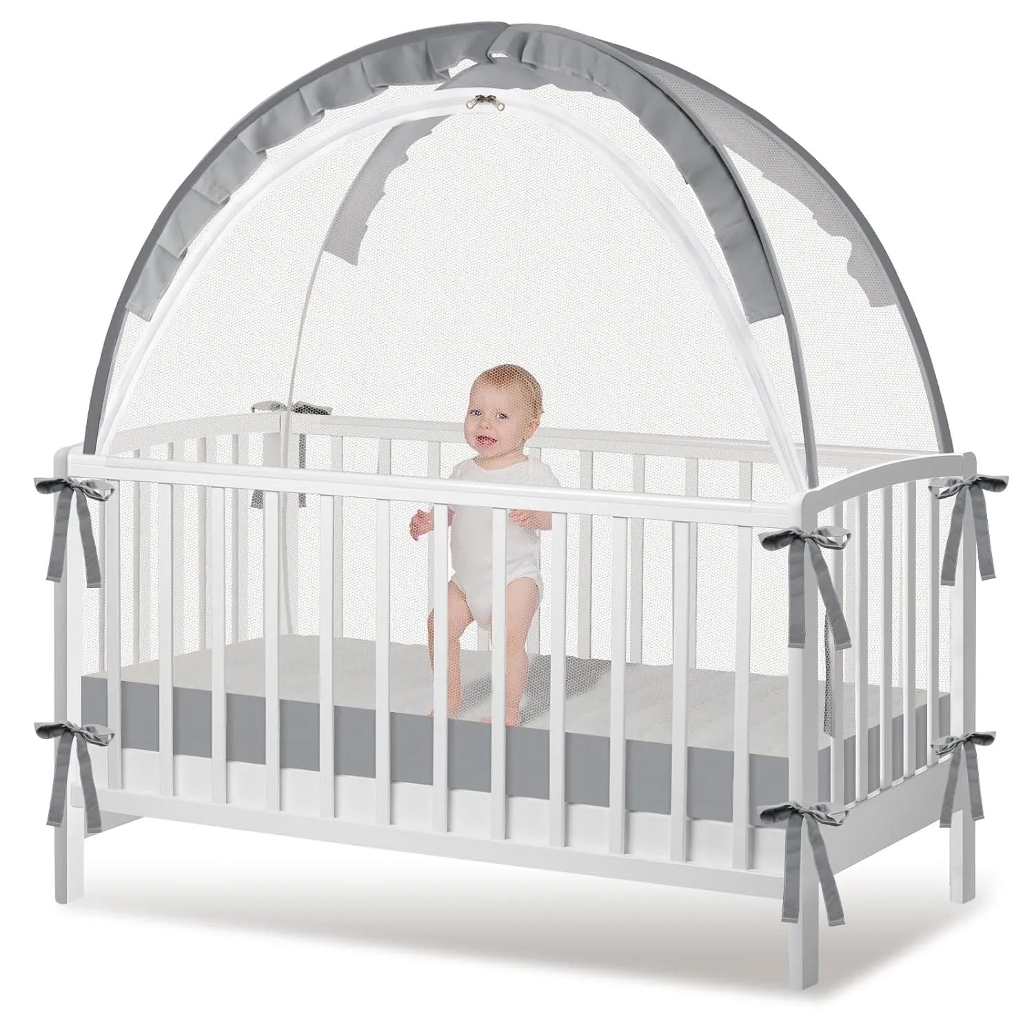 Crib Tent - Crib Net to Keep Baby in, Stop Baby from Climbing Out of Crib, Pop Up Crib Tent with Durable Breathable Net Double Zipper Strong Rods Installation Convenience
