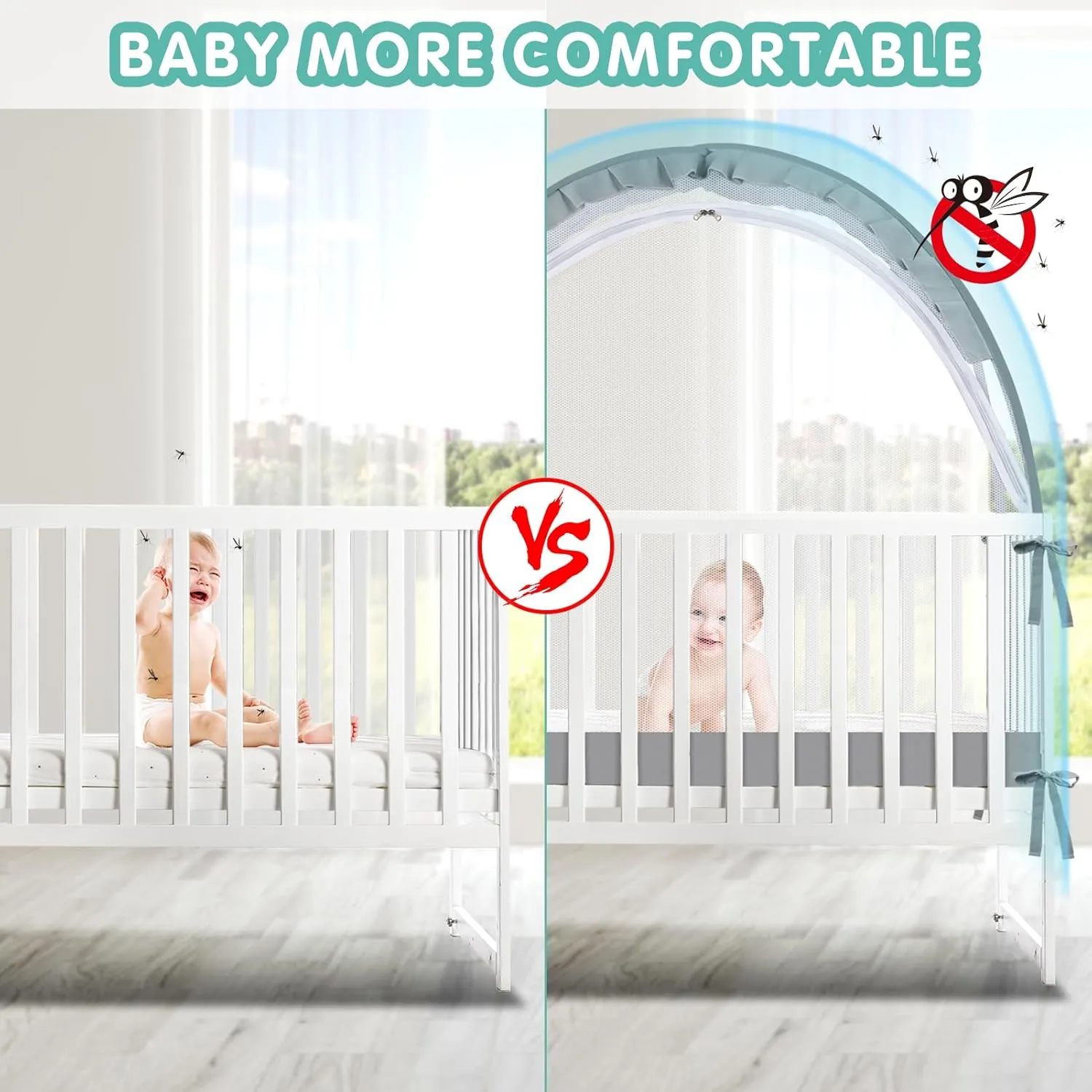 Crib Tent - Crib Net to Keep Baby in, Stop Baby from Climbing Out of Crib, Pop Up Crib Tent with Durable Breathable Net Double Zipper Strong Rods Installation Convenience