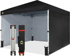 CROWN SHADES 10X10 Comercial Instant Canopy Pop Up Tent with Center Lock (10x10 with 4 Sidewalls, Black)