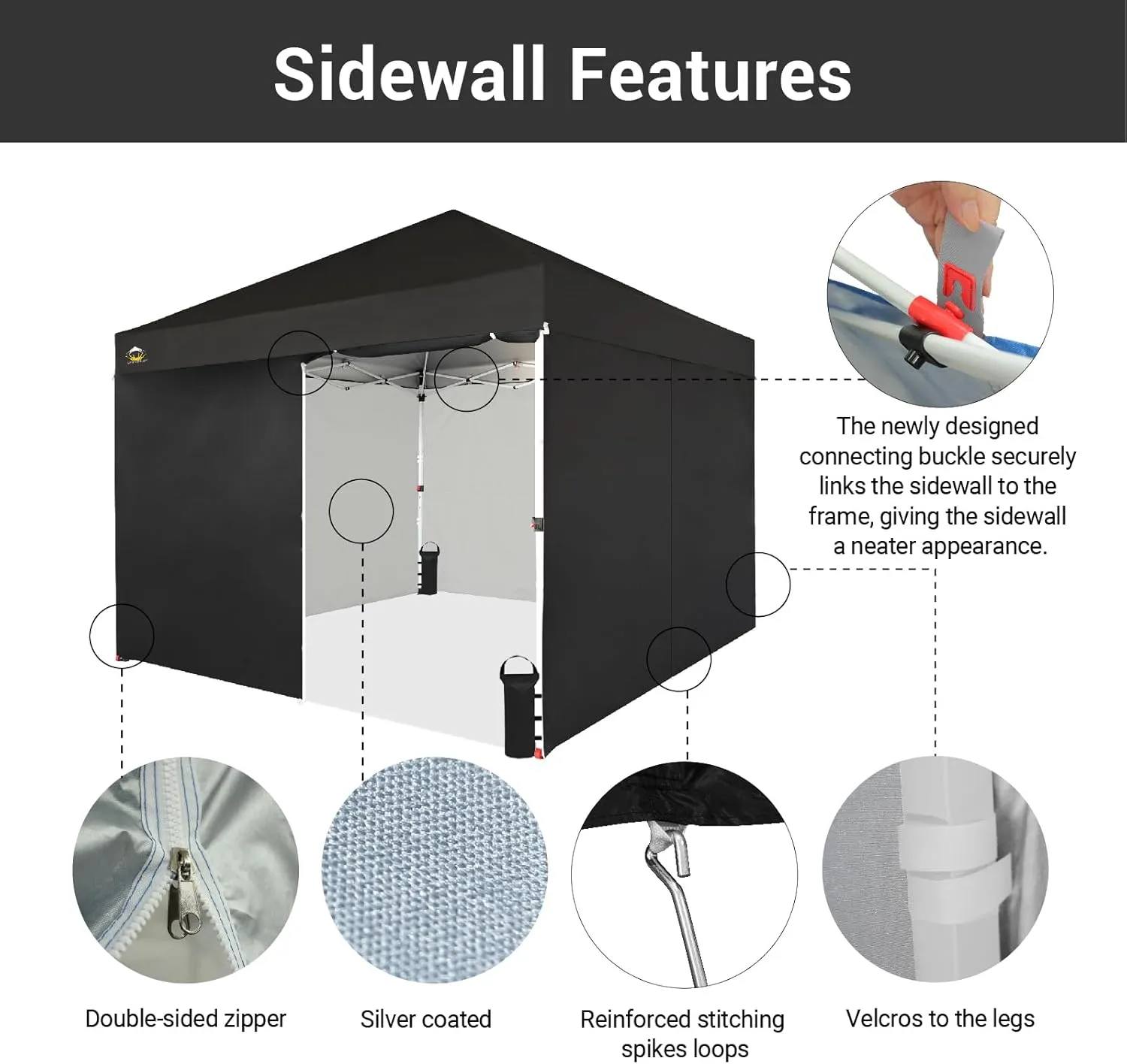 CROWN SHADES 10X10 Comercial Instant Canopy Pop Up Tent with Center Lock (10x10 with 4 Sidewalls, Black)