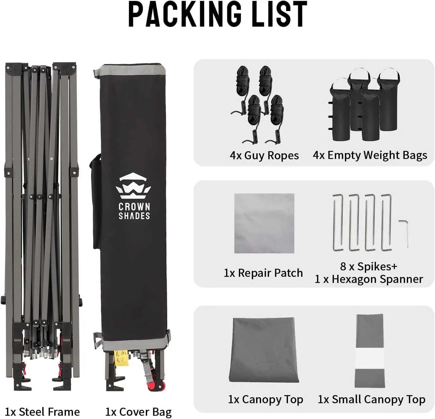 CROWN SHADES 10x10 Pop up Canopy Tent, Instant Commercial Canopy with Extend Awning, Patended Centerlock, 150D Silver Coated Fabric, 4 Ropes, 8 Stakes, 4 Weight Bags, STO 'N Go Bag, Grey