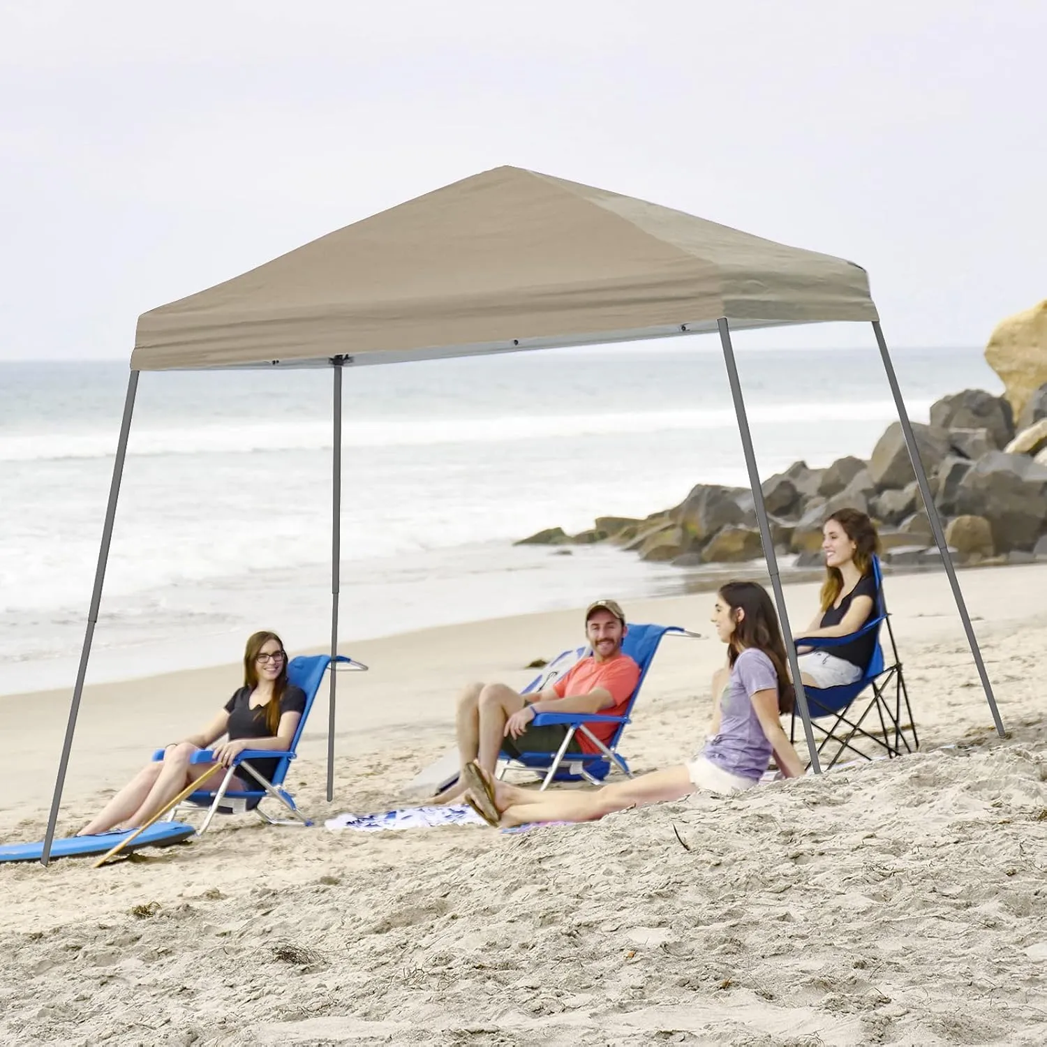 CROWN SHADES 6.5x6.5 Pop Up Canopy Tent, Slant Leg Outdoor Canopy with Carry Bag, Beach Tent, Sports Shelter(Beige)