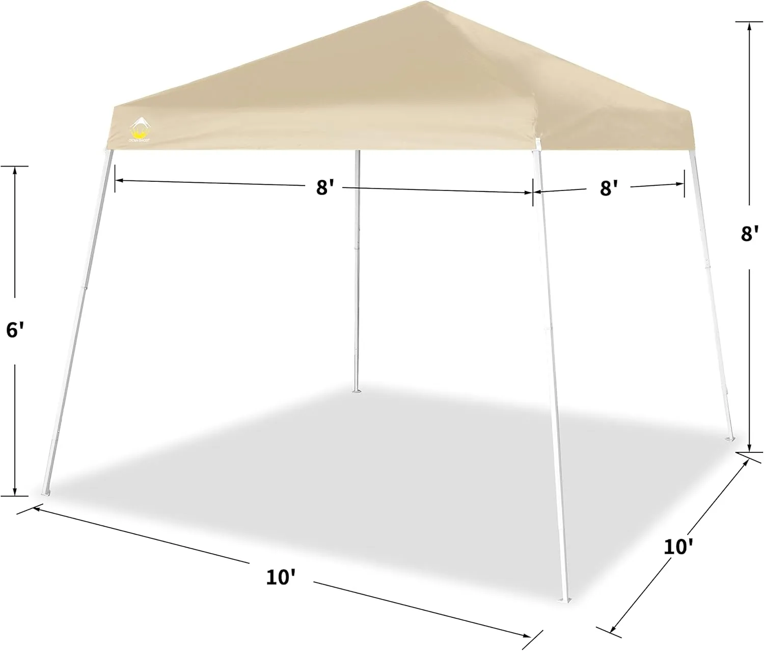 CROWN SHADES 6.5x6.5 Pop up Canopy Tent, Slant Leg Pop Up Beach Tent, 3 Height, Base 8x8 ft, Top 6.5x6.5 ft, Outdoor Canopy with Carry Bag, Beige