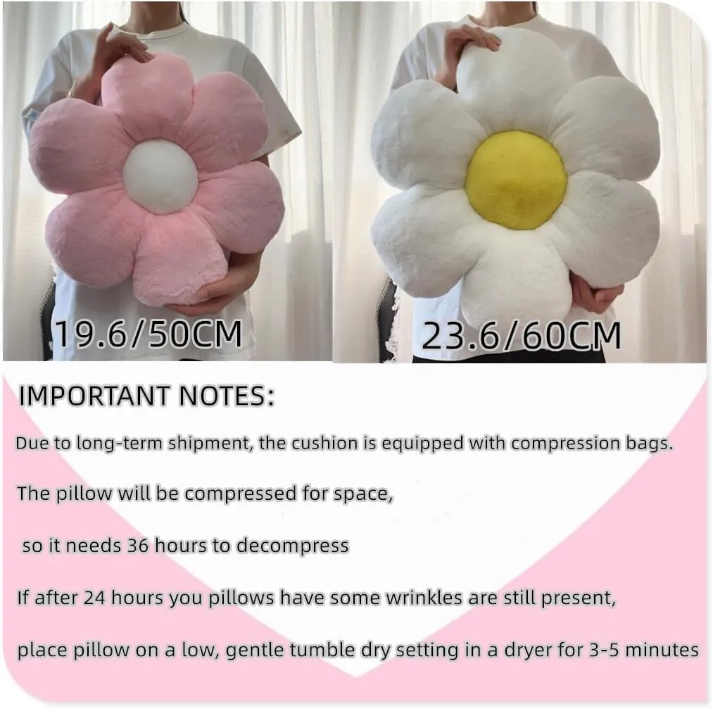 Daisy Flower Pillow 15.7In - Cute Shaped Decorative Cushion for Home Decor, Sofa, Couch, Bed, Reading Tent - Plush Throw Pillow