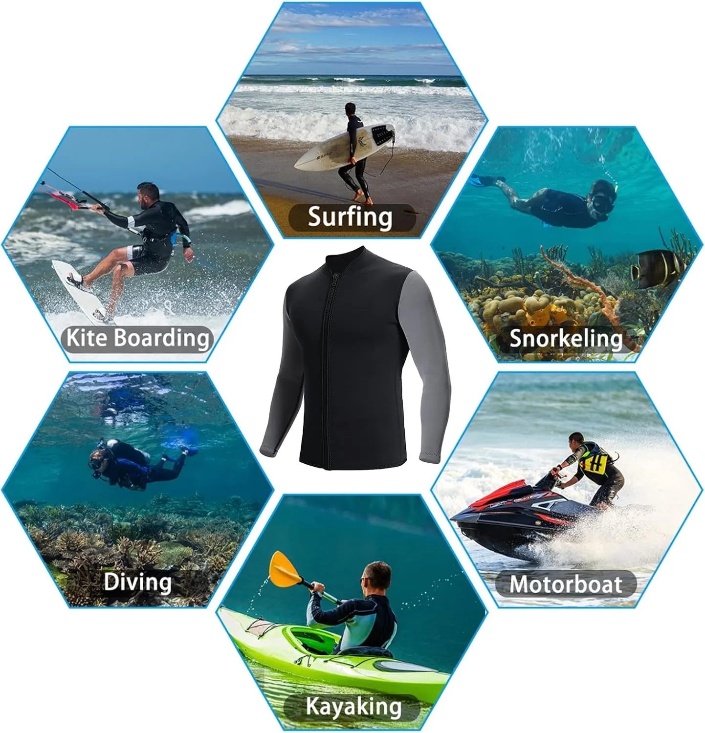 DEHAI Mens Women's Wetsuit Top Jackets, 2mm 3mm Neoprene Kids Wet Suit Long Sleeve Shirt and Youth Front Zip Sleeveless Vest, Water Sports Keep Warm for Diving Swimming Waterski Surfing